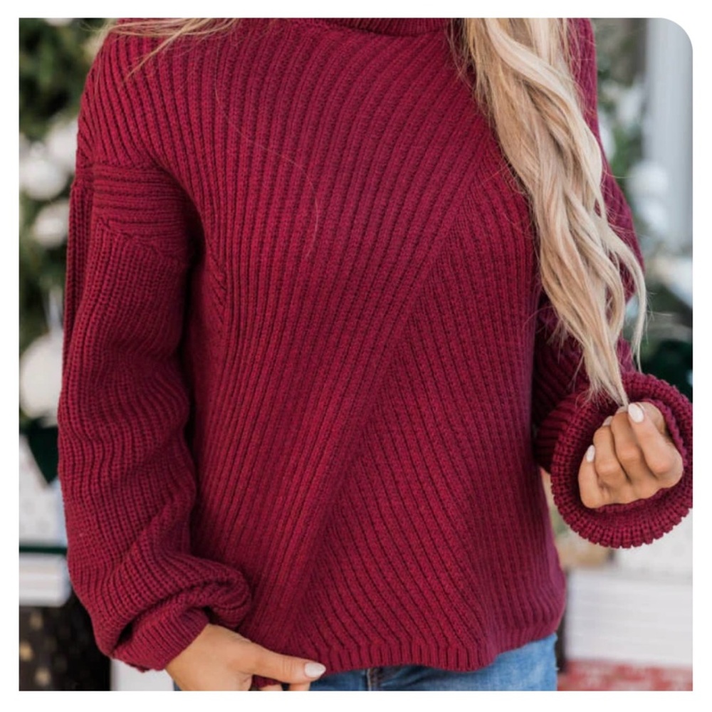 Pink Lily Burgundy Ribbed Turtleneck Sweater